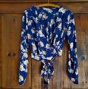 Papaya blue flowered feminine crop top blouse